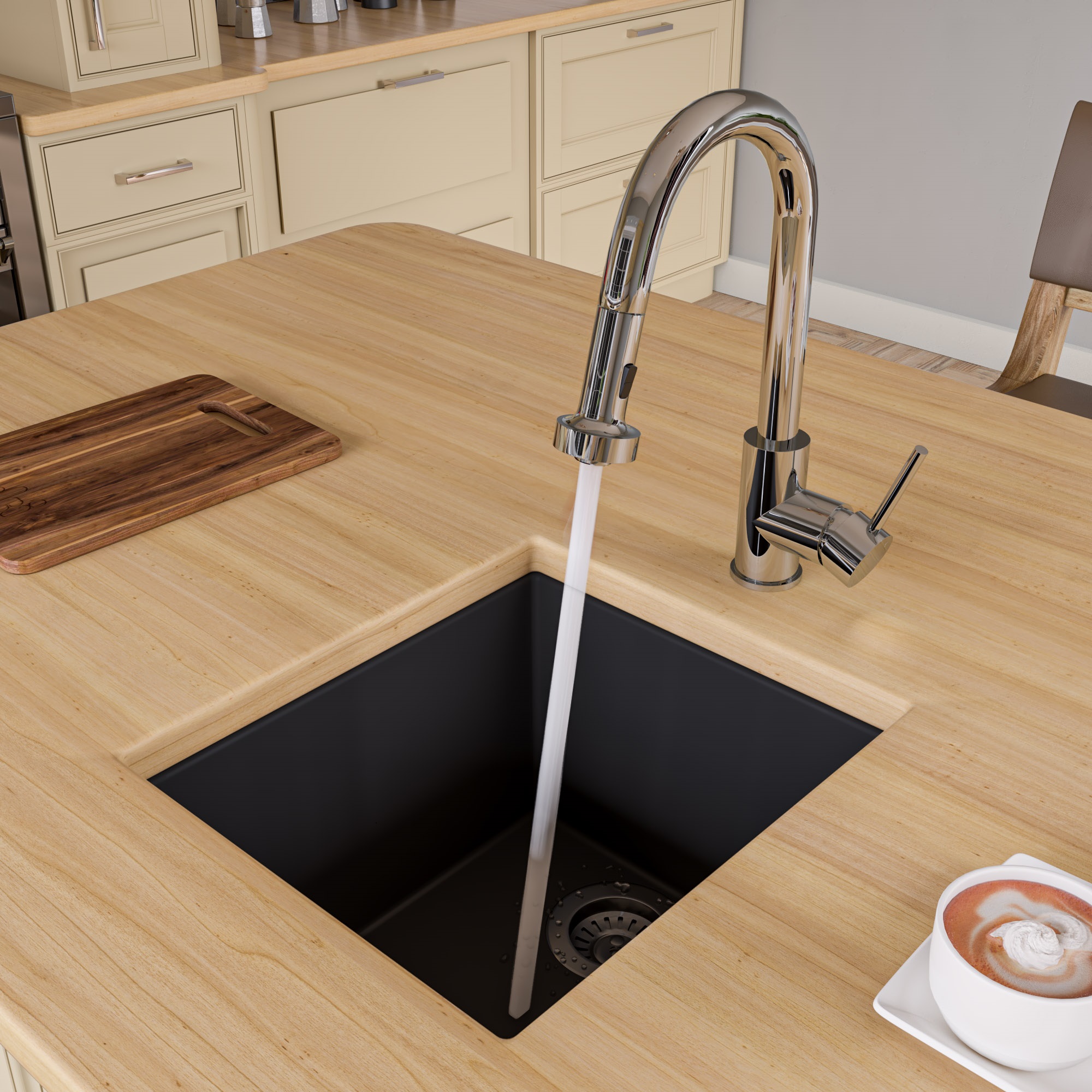 ALFI brand AB1720UM-BLA Black 17" Undermount Rectangular Granite Prep Sink