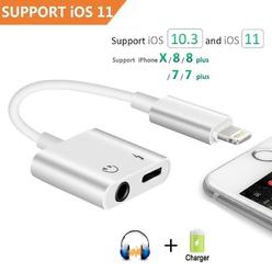 Tika 2 in 1 iPhone7 Headphone Adapter,Lightning to 3.5mm Audio Jack Charge and Listen to music at the same time for iPhone X/8/7