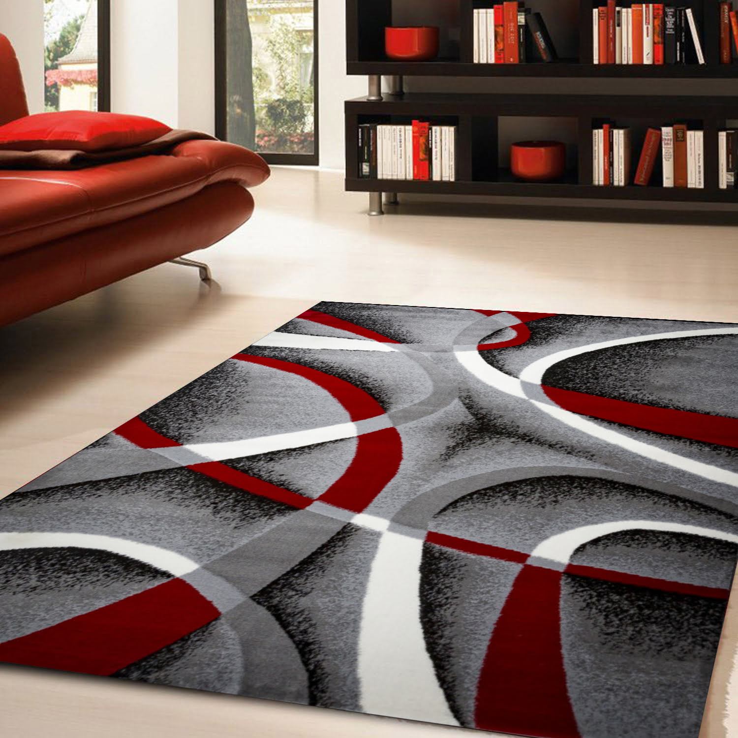 Msrugs Katelynn Gray White Wine Red, Red And Black Area Rug