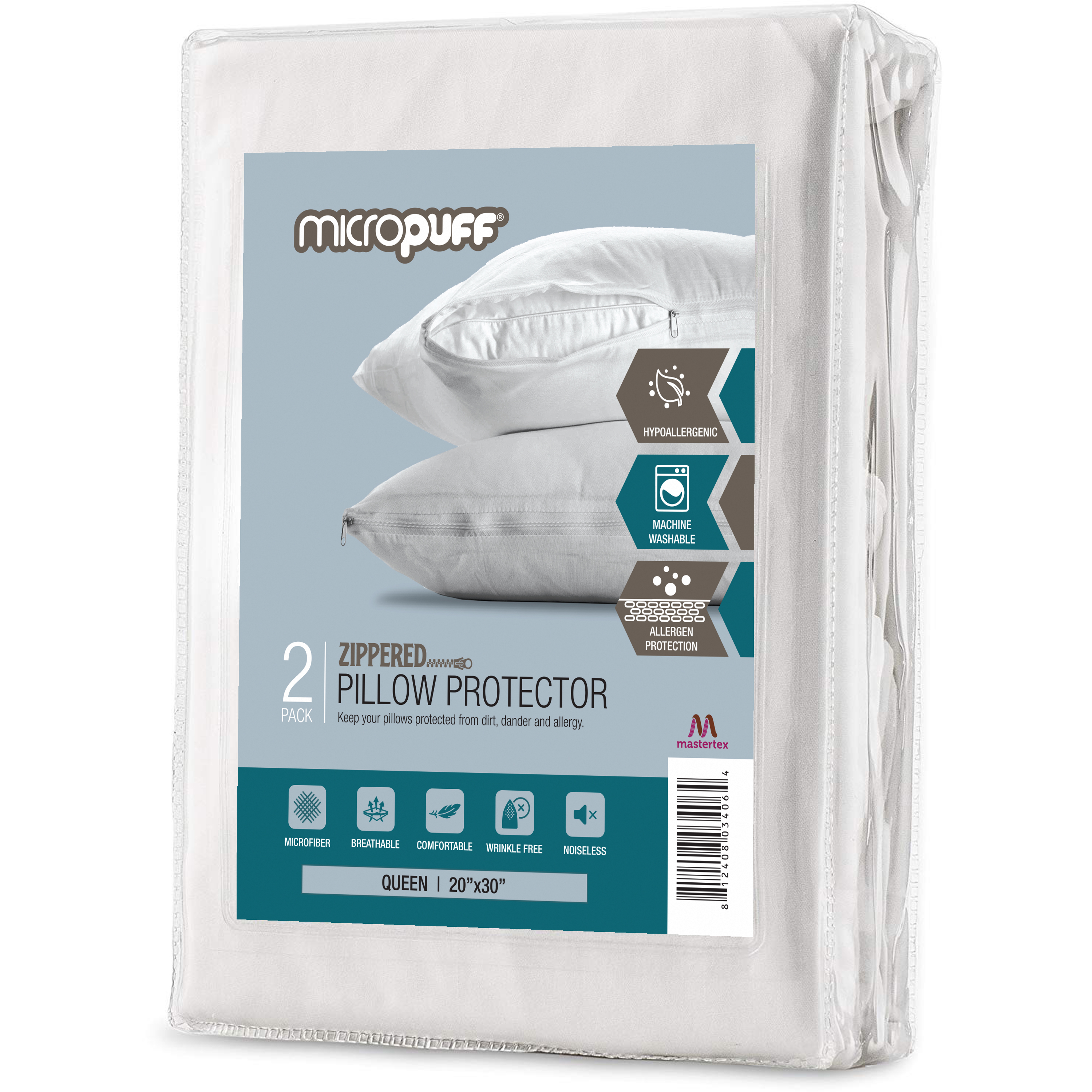 Micropuff Zippered Microfiber Pillow Protector  2 Pack