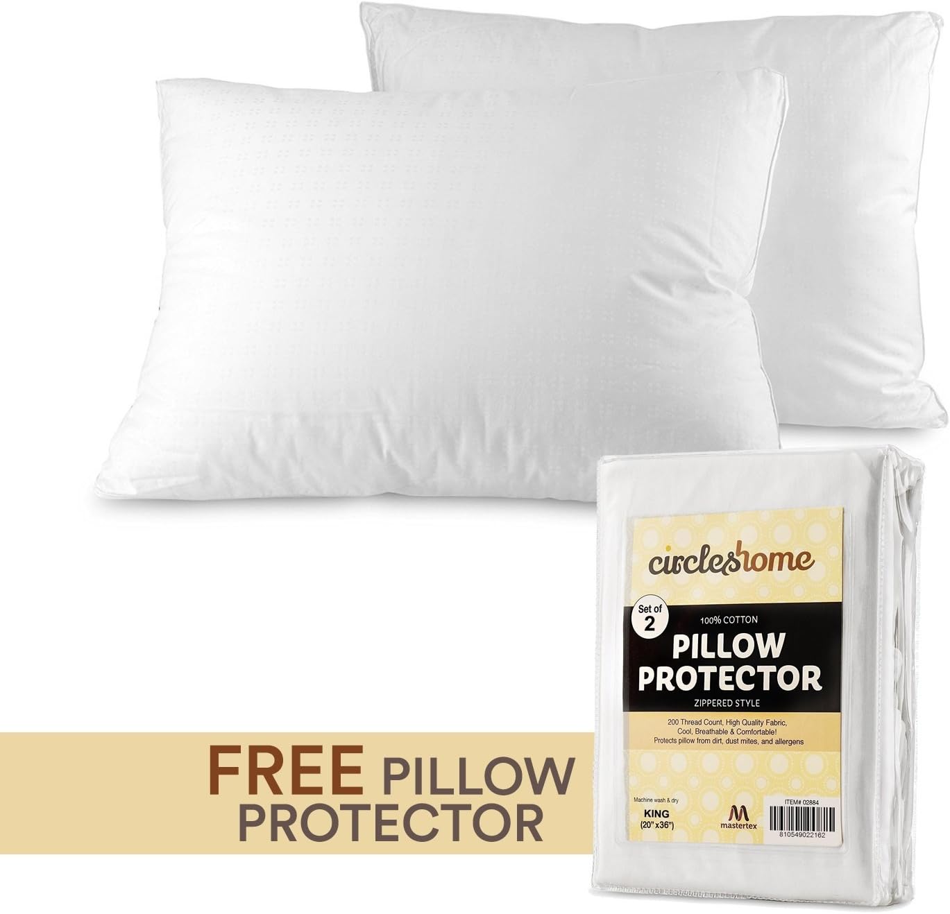 Mastertex Down Alternative  Cotton Top Bed Pillow Free Cotton Pillow Protector - 2 Pack) (King Size Pillow - Set of 2-20x36x1.5)