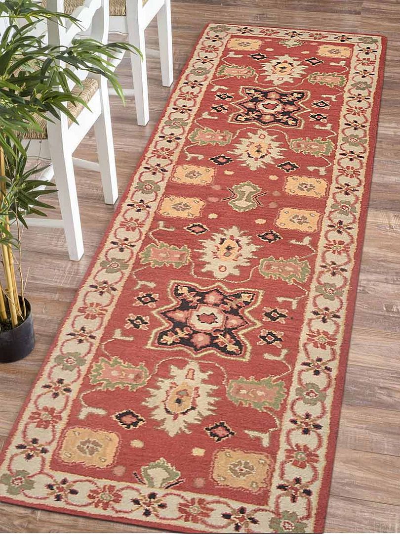 Rugsotic Carpets Hand Tufted Wool 2 6 X10 Runner Rug Oriental Red Beige K00535