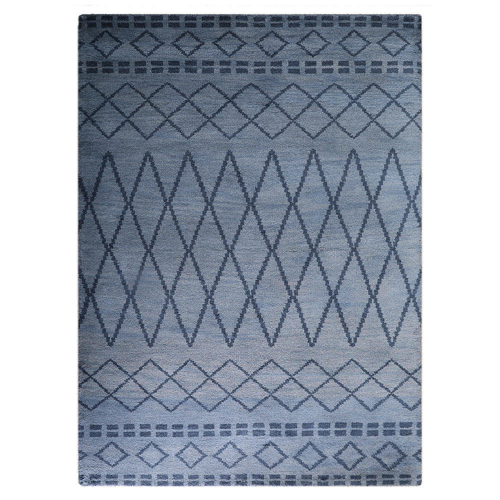 Rugsotic Carpets Hand Knotted Wool Area Rug Geometric Light Blue Blue N01117