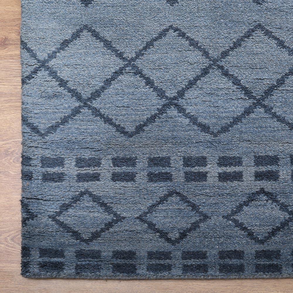 Rugsotic Carpets Hand Knotted Wool Area Rug Geometric Light Blue Blue N01117