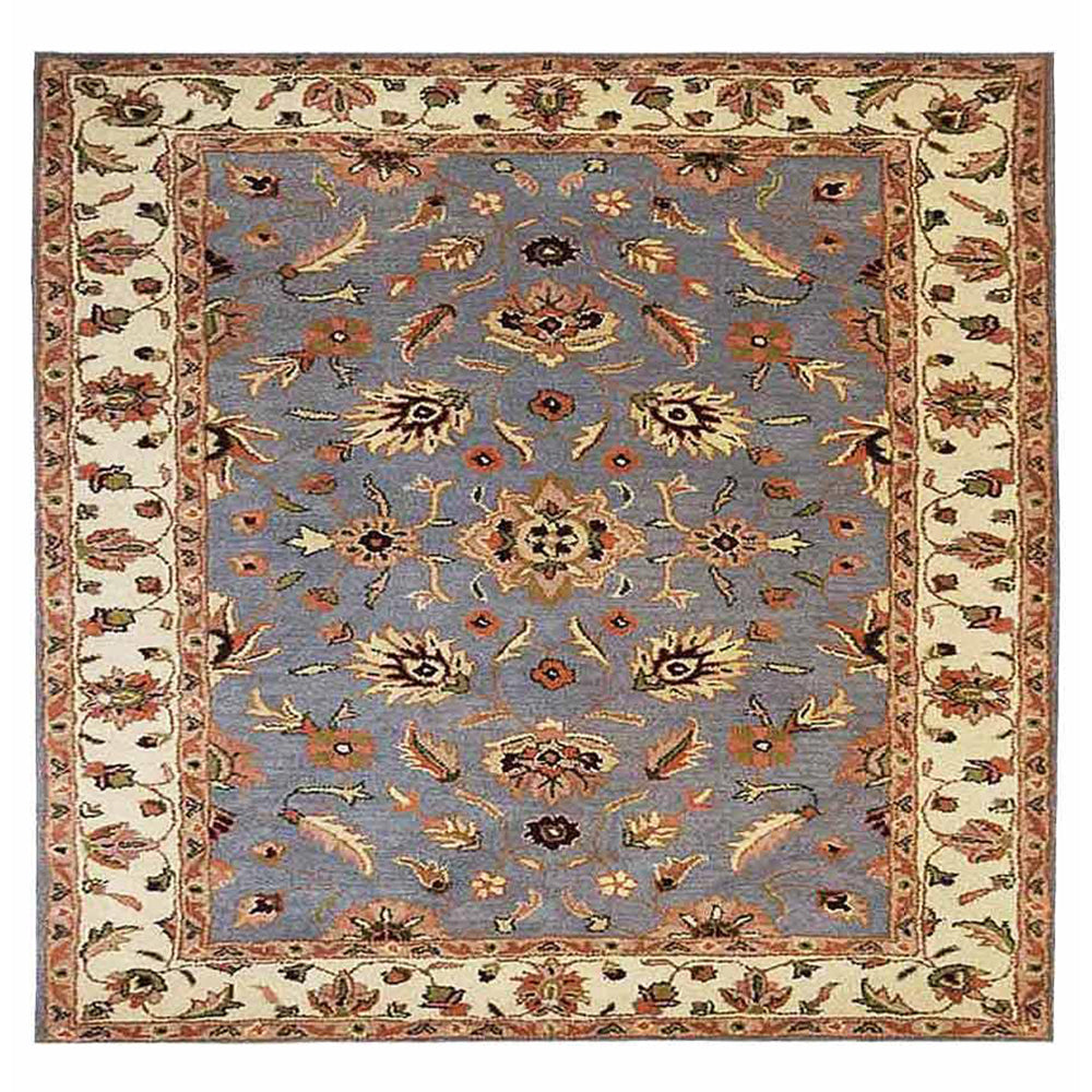 Rugsotic Carpets Hand Tufted Wool Square Area Rug Oriental Blue White K00523