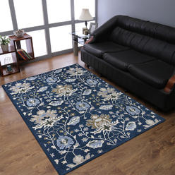 Rugsotic Carpets Hand Tufted Wool Area Rug Floral Blue K00522