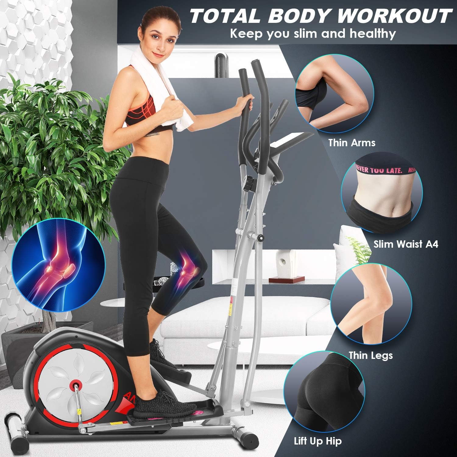 funmily 8 Levels Magnetic Resistance Elliptical,350lbs Max Load Training Machines,Smooth Quiet Driven Elliptical For Home Gym Office