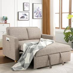 SEJOV 3-in-1 Convertible Sofa Bed Linen Fabric Sleeper Pullout Couch,2-Seat Loveseat Sofa w/Adjustable Backrest&Pillows&Spring Support