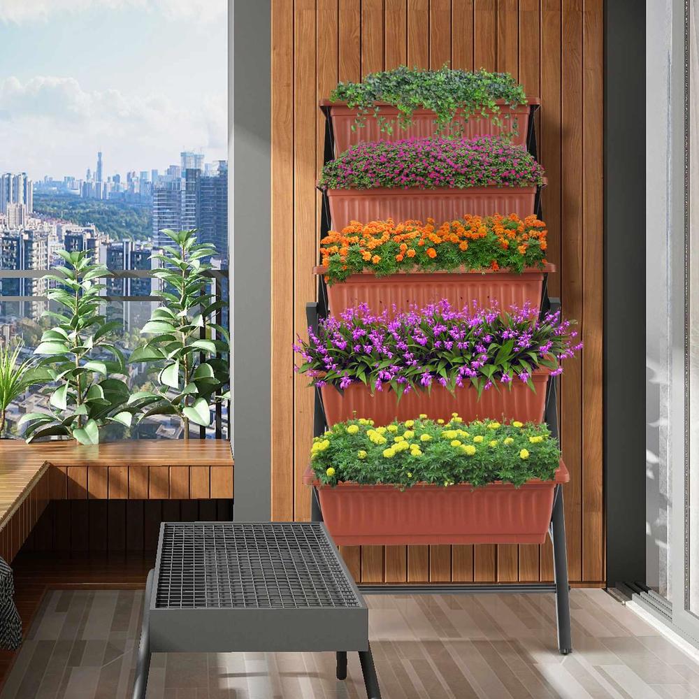 SEJOV 23x26.0x45inch Vertical Raised Garden Bed,5 Tiers Elevated Planters w/4 Hooks,fit for Vegetables Flowers on Patio Balcony Garden