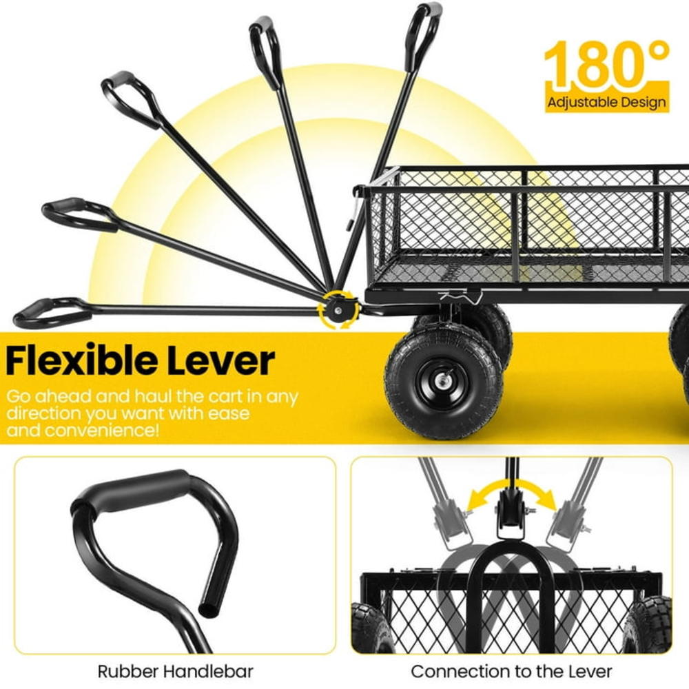 SEJOV Garden Cart Yard Dump Cart w/Sturdy Steel Frame&Wagon Liner&10" Pneumatic Tires,Heavy Duty Utility Cart,660Lbs Weight Capacity