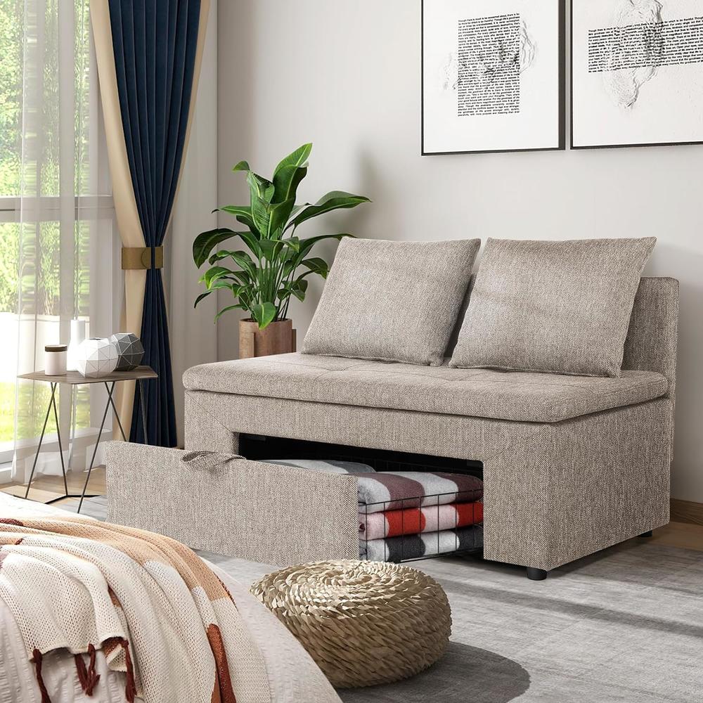 SEJOV Small Loveseat Sofa for Living Room Bedroom,47.2" Couches for Small Spaces with Storage, 2 Seater Linen Fabric Solid Wood Frame