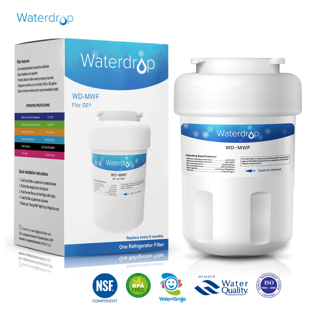 Waterdrop Replacement for GE MWF SmartWater, MWFA, MWFP, GWF, GWFA, Kenmore 9991,46-9991 Refrigerator Water Filter