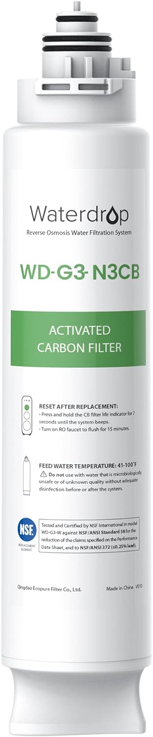 Waterdrop WD-G3-N3CB Activated Carbon Block Filter, 1-year Lifetime, Replacement for WD-G3-W Reverse Osmosis System
