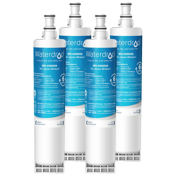 Waterdrop Refrigerator Water Filter Replacement for Whirlpool 4396508, 4396510, PUR W10186668, Kenmore 46-9010, 4 Pack