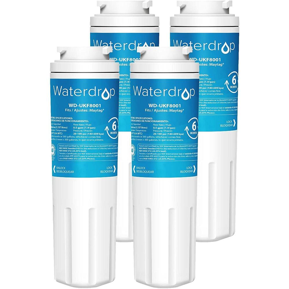 Waterdrop UKF8001 Refrigerator Water Filter 4, Replacement for Whirlpool EDR4RXD1, EveryDrop Filter 4, 4 Filters