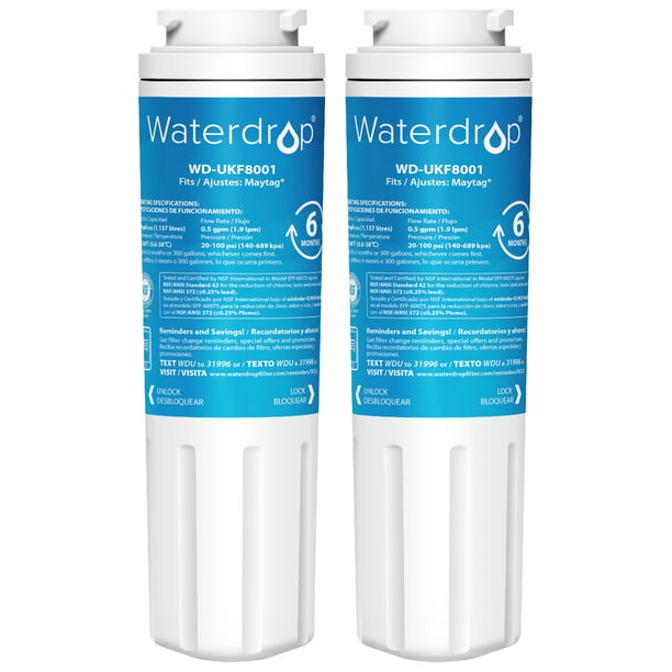 Waterdrop UKF8001 Refrigerator Water Filter 4, Replacement for Whirlpool EDR4RXD1, EveryDrop Filter 4, 2 Filters
