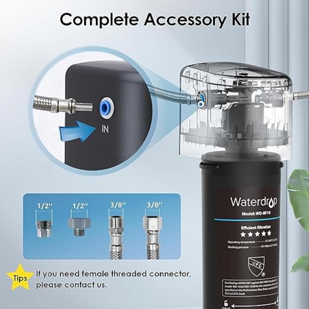 Waterdrop 10UA Under Sink Water Filter System, 8K Gallons Main Faucet Under Counter Water Filtration System, Removes 99% Lead