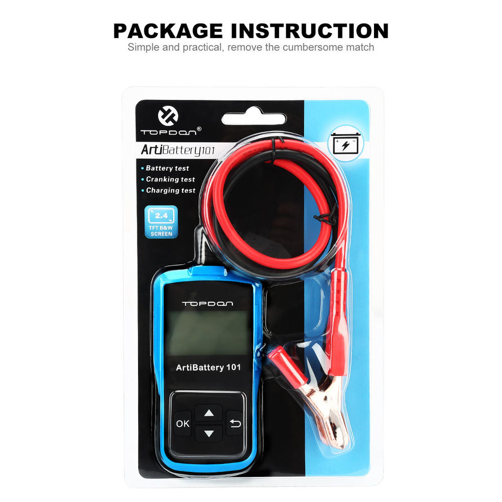 Topdon Car Battery Tester 12v Auto Battery Load Tester on Cranking Charging System Scan Tool, Topdon AB101 100-2000 CCA Battery Tester