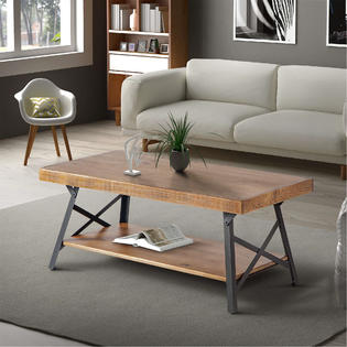Generic U Style 43 Metal Legs Rustic Coffee Table Solid Wood Tabletop