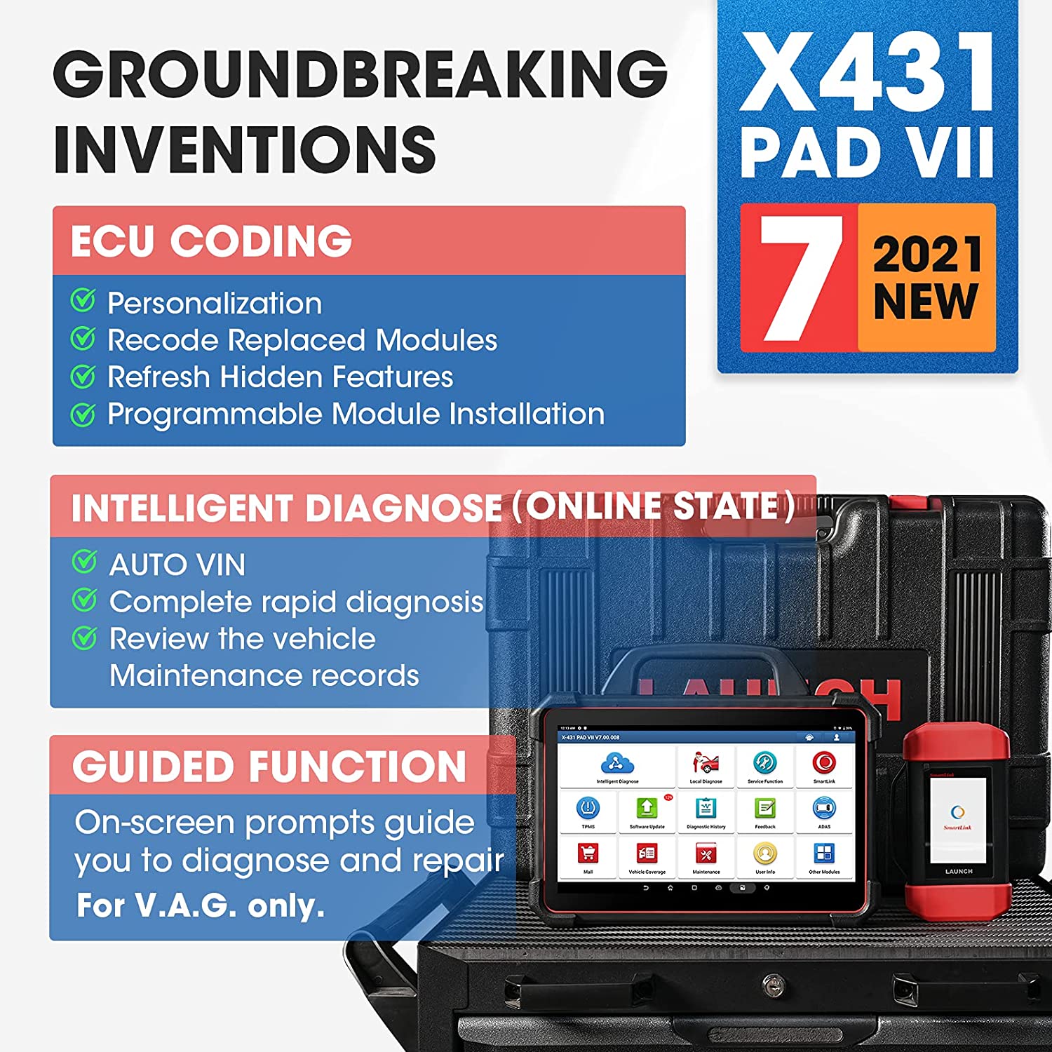 LAUNCH X431 PAD VII Intelligent Car Diagnostic Scanner, All-in-One Scan Tool J2534 Programming ECU Coding