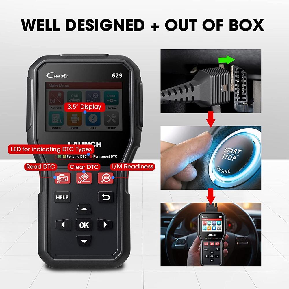 LAUNCH CR629 OBD2 Scanner Car Diagnostic Tool Full OBD2 Functions Active Tests ABS/SRS/Oil/SAS Reset,Turn Off Check Engine Light