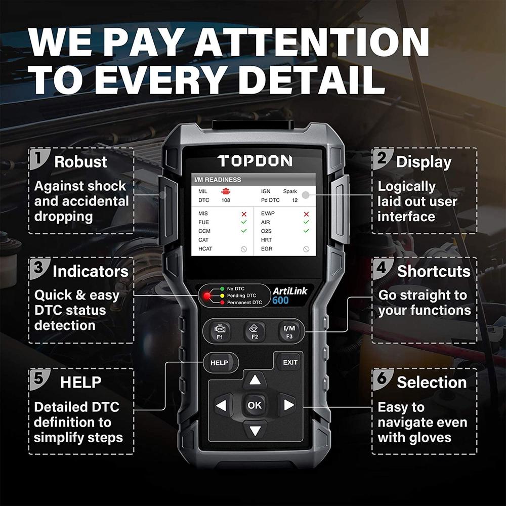 Topdon OBD2 Scanner TOPDON AL600 Car Diagnostic Scan Tool, ABS SRS Code Reader with Active Test, 3 Hot Reset Service