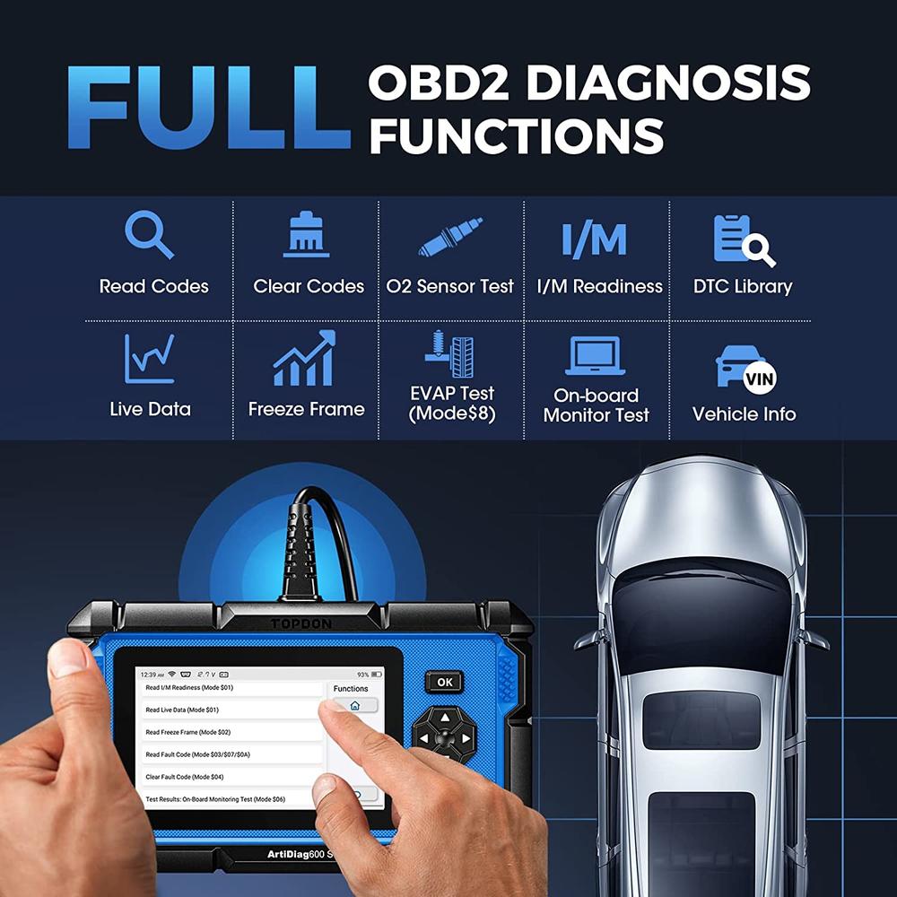Topdon OBD2 Scanner TOPDON ArtiDiag600S Car Diagnostic Scan Tool for  AT/ENG/ABS/SRSl, 8 Reset Service, Free Lifetime Upgrade