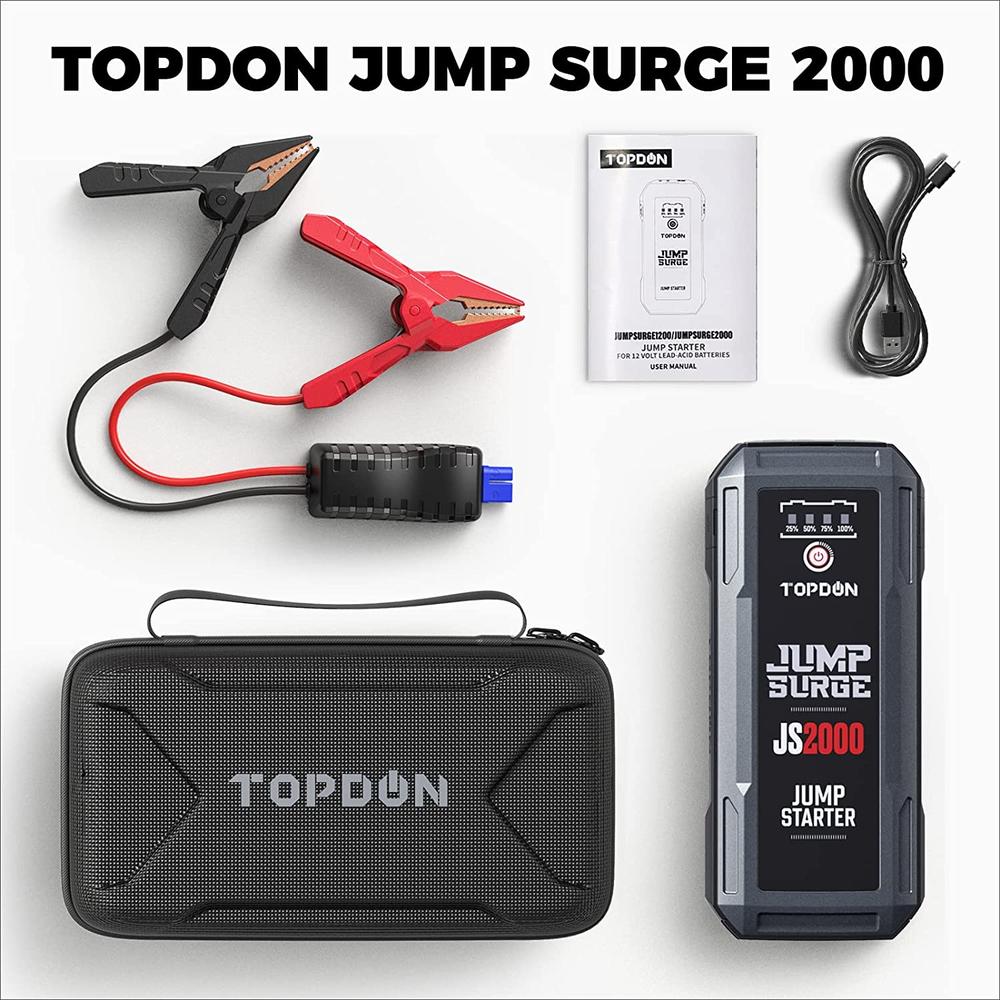 Topdon Car Battery Charger Jump Starter, TOPDON JS2000 12V 2000A Peak Battery Jump Start for Up to 8L Gas/6L Diesel Engines