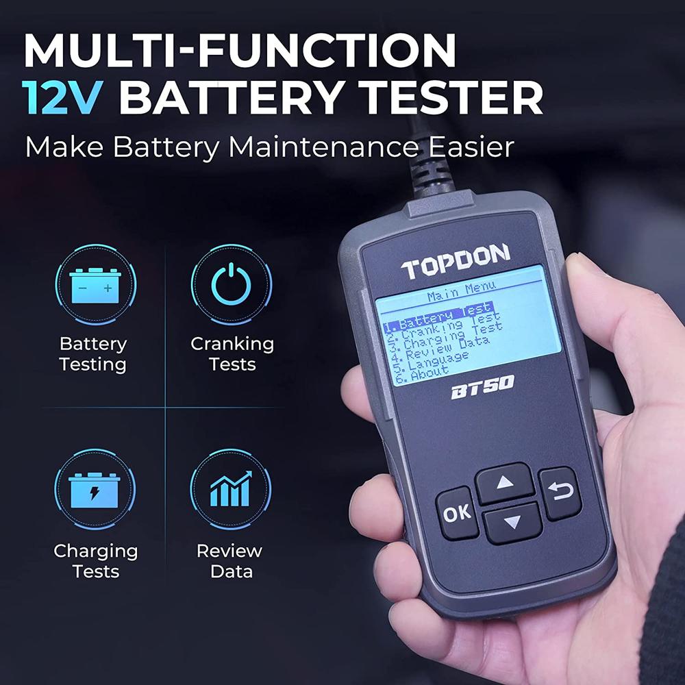Topdon Car Battery Tester TOPDON BT50 12 V Battery Load Tester Car 100-2000 CCA with Battery Status Cranking Charging System