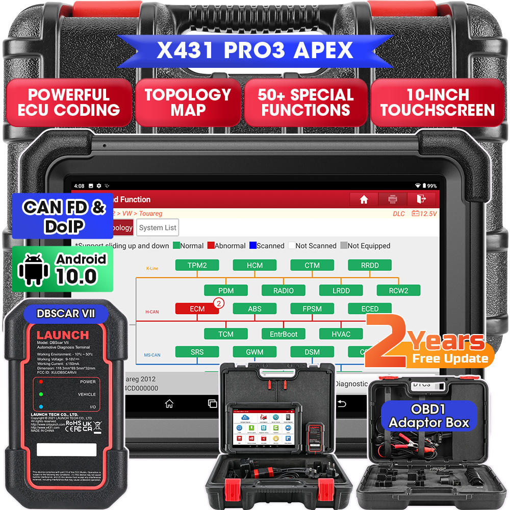 Launch X431 PRO3 APEX Wireless Car Diagnostic Scan Tool All-System Scan Online Coding Topology Map, CAN FD & DoIP, HD Truck Scan