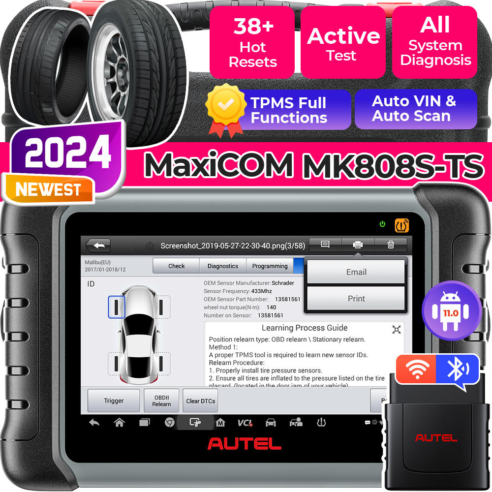Autel MaxiCOM MK808S-TS Car Diagnostic Scan Tool TPMS Relearn Programming Scanner with 36+ Services AutoAuth for FCA SGW