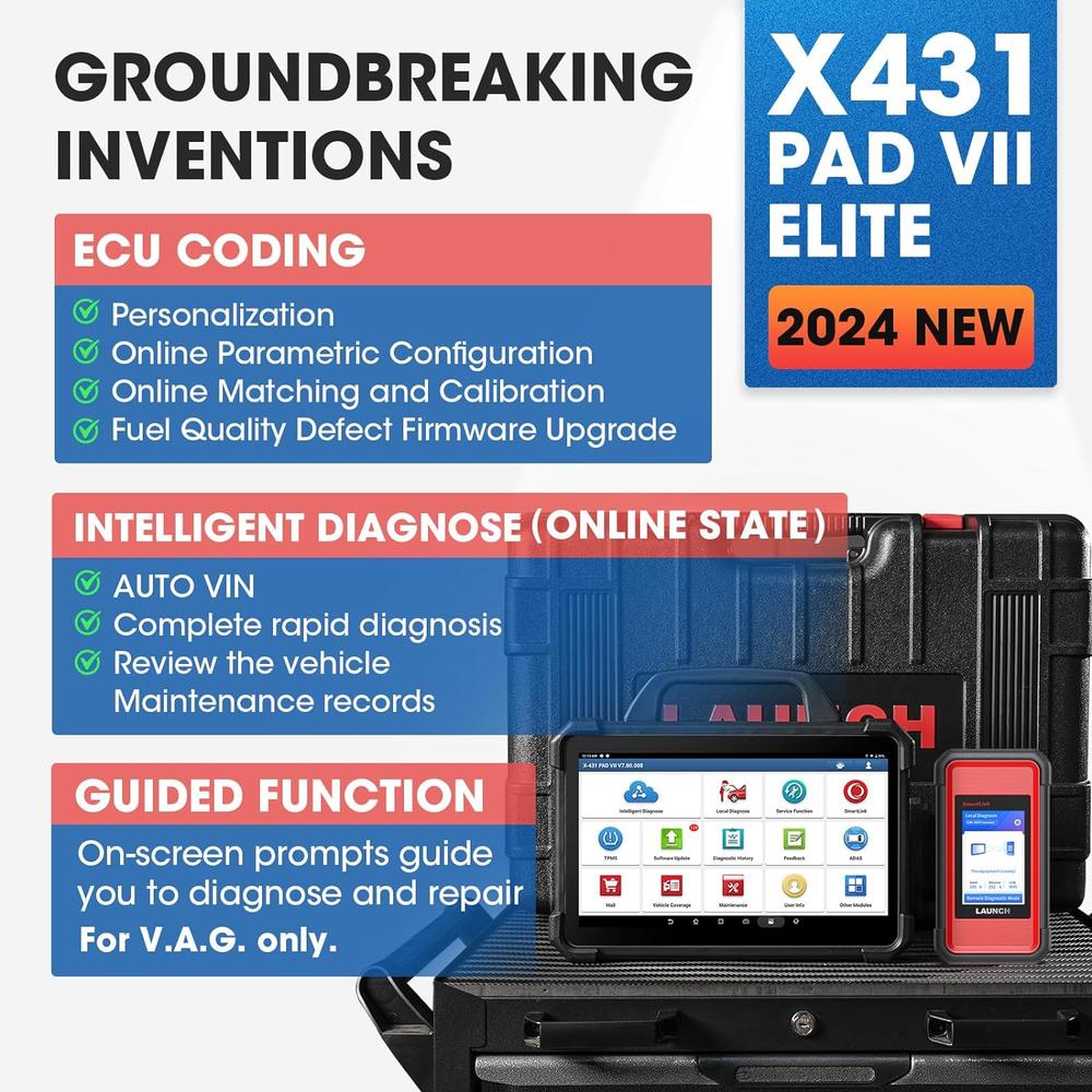 LAUNCH X431 PAD VII Intelligent Car Diagnostic Scanner, All-in-One Scan Tool J2534 Programming ECU Coding
