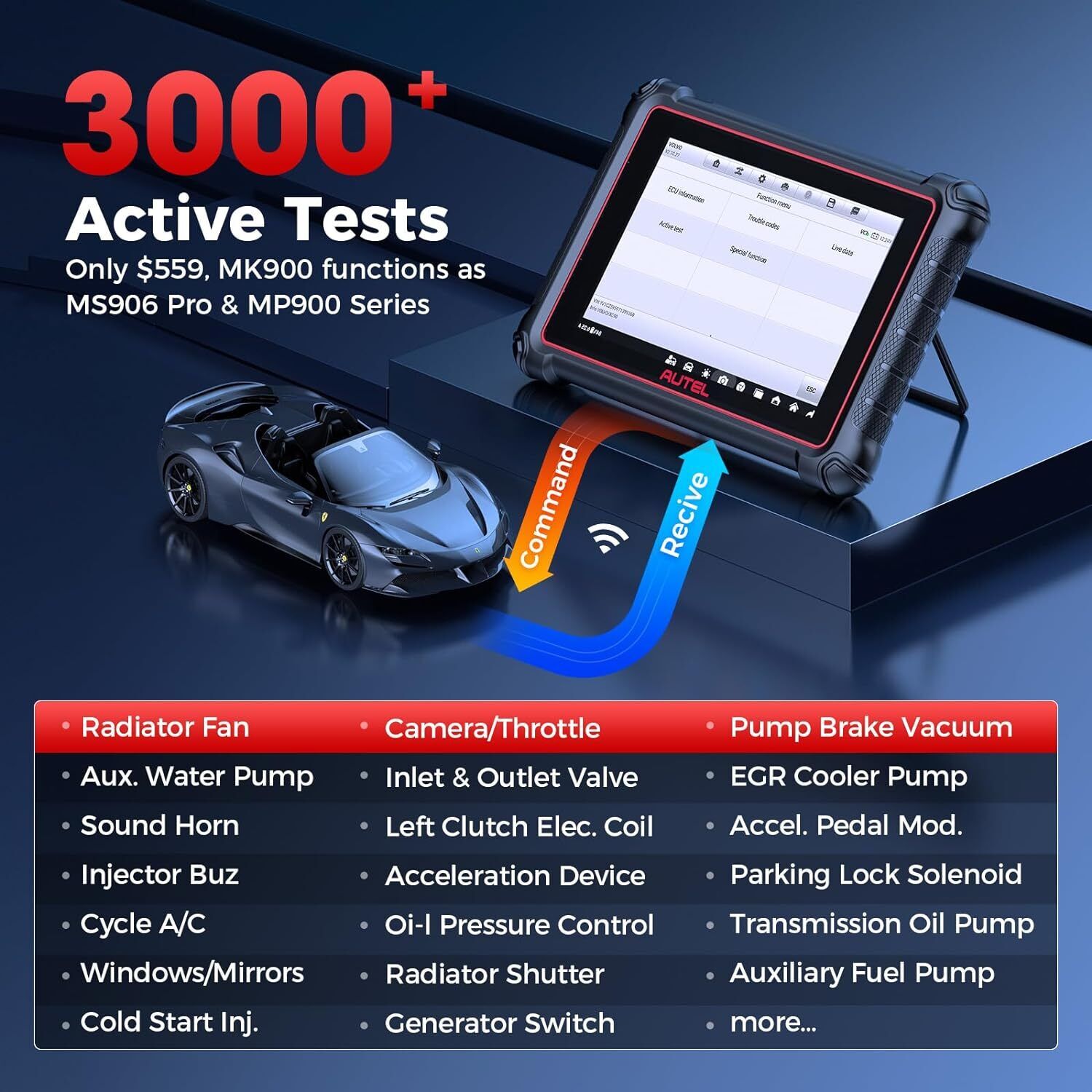 Autel MaxiCOM MK900 Car Diagnostic Scan Tool All System Diagnose, 40+ Service, Active Tests, FCA Autoauth & SGW,