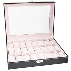 Winado Watch Box 24 Slot Portable Black Watch Collection Box Case Organizer for Storage for Men & Women