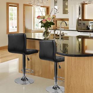 Winado Bar Stools Swivel PU Leather Stool Chair with Back Adjustable Kitchen Island Counter Height Swivel Bar Stool (Black Set of 2)