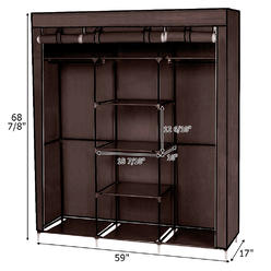 Winado Closet Wardrobe Portable Clothes Storage Organizer with Metal Shelves Dark Brown