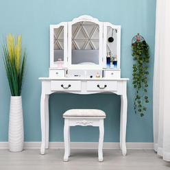Bedroom Vanities Sears Winado Wooden Vanity Table Set Makeup Dressing And Stool With Mirrors White