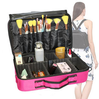 Winado Makeup 14 Train Case With Adjustable Dividers Cosmetic Bag Organizer Travel Kit Artist Case With Brush Holders Pink