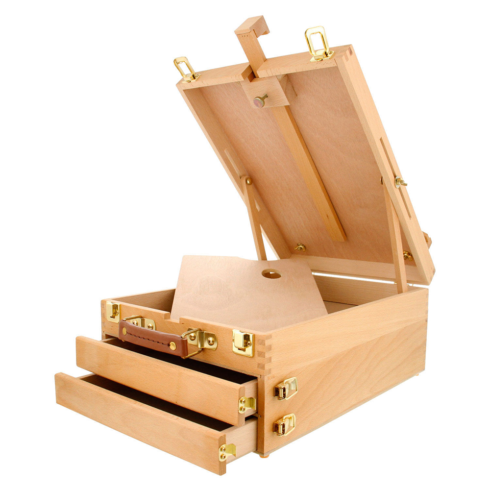 Winado 15"x11" Extra Large 2-Drawer 3-Layers Beechwood Sketchbox Easel, for Storage Artist Tools Like Pen, Pencil, Watercolor