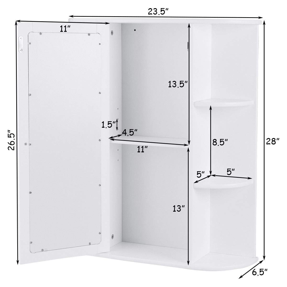 Winado Bathroom Wall Cabinet Mirror Cupboard Storage Single Door