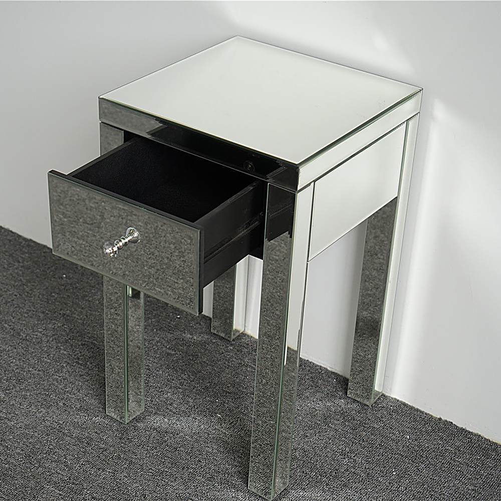 Winado Modern Mirrored Nightstand End, Small Mirrored End Table