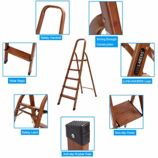 Winado Lightweight 5 Step Ladder Woodgrain Aluminum Ladders Folding Step Stool For Home And Kitchen Ladder 330lb