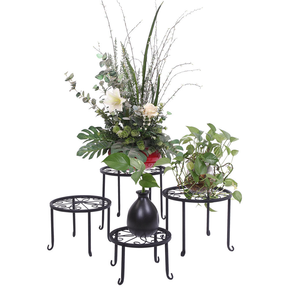 Winado 4 Plant Stand with Round Pattern in Black Baking Paint