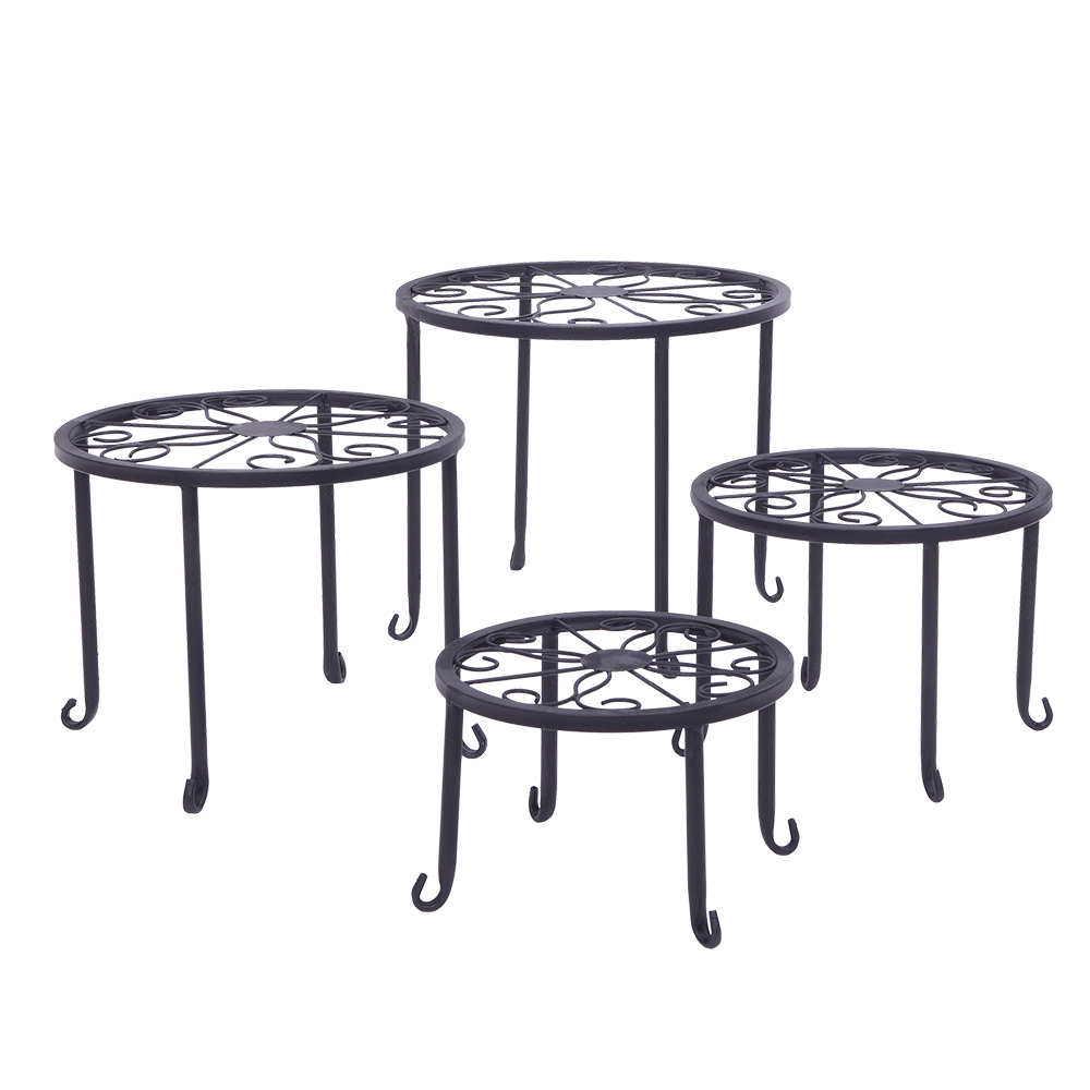 Winado 4 Plant Stand with Round Pattern in Black Baking Paint