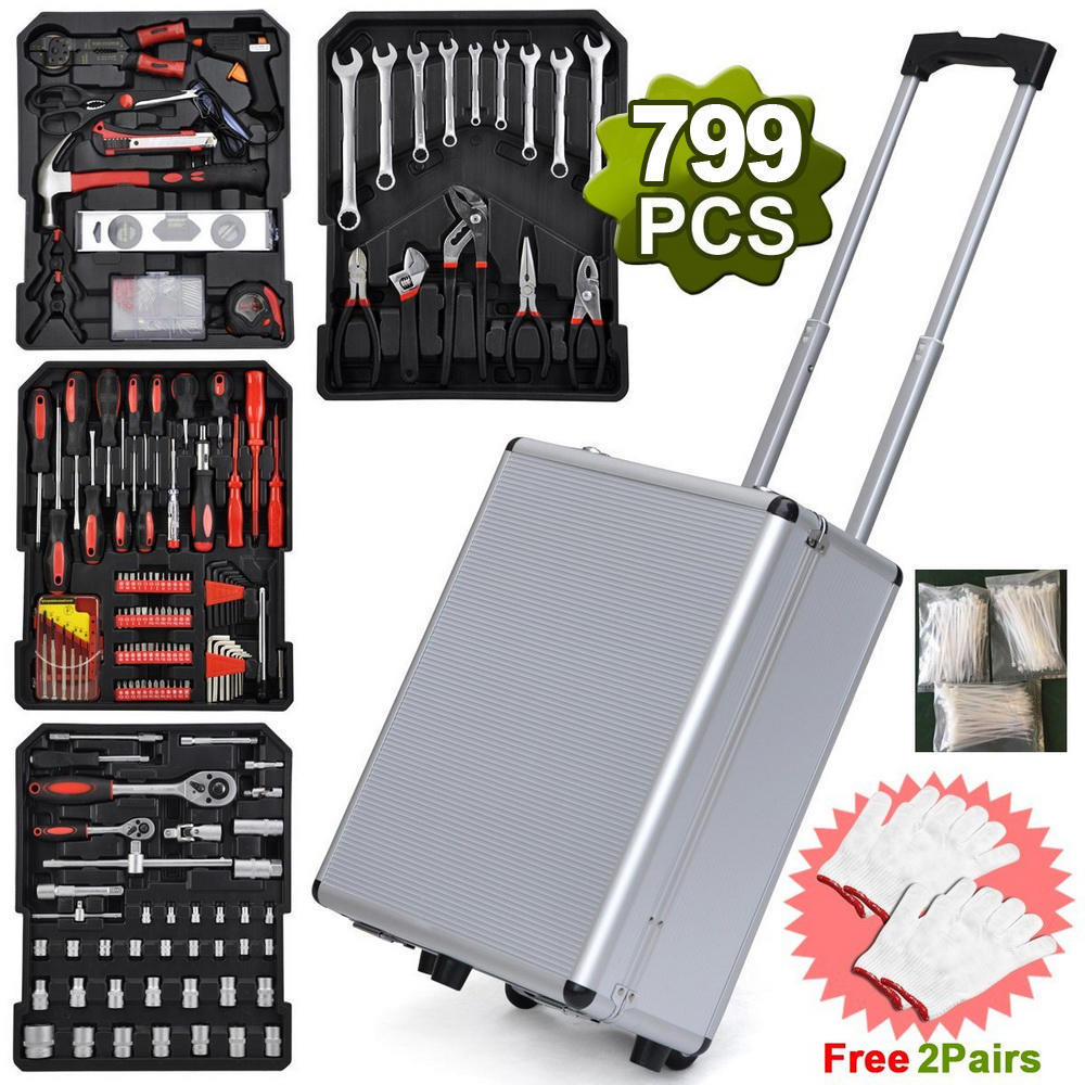 Winado 799 PCS Complete Tool Set Mechanics Wrenches Screwdriver Socket with Trolley Case, Auto Home Repair Kit