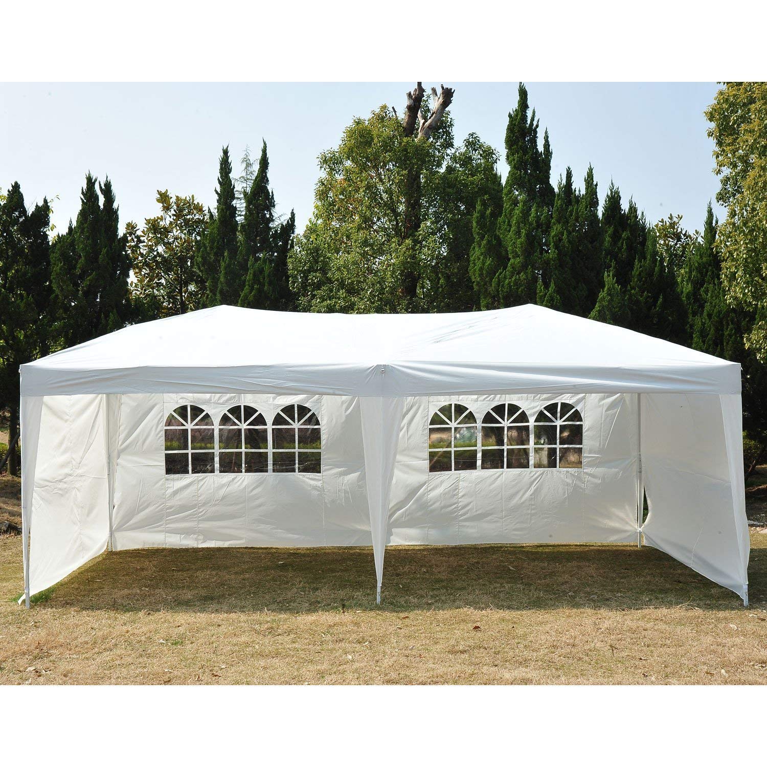 Winado 10'x20' Ez Canopy Wedding Home Party Tent Outdoor Gazebo with 4 Removable Sidewalls and Windows，White