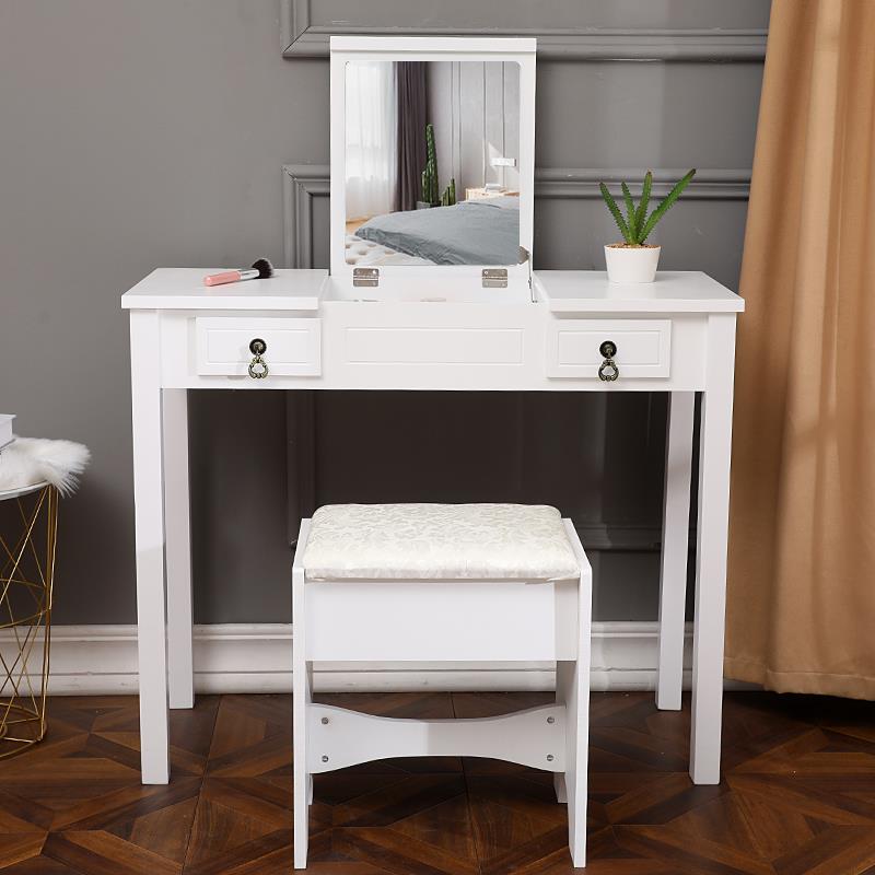 Winado Flip-top Mirror Vanity Set Makeup Dressing Table with 2 Drawers and Stool for bedroom,White