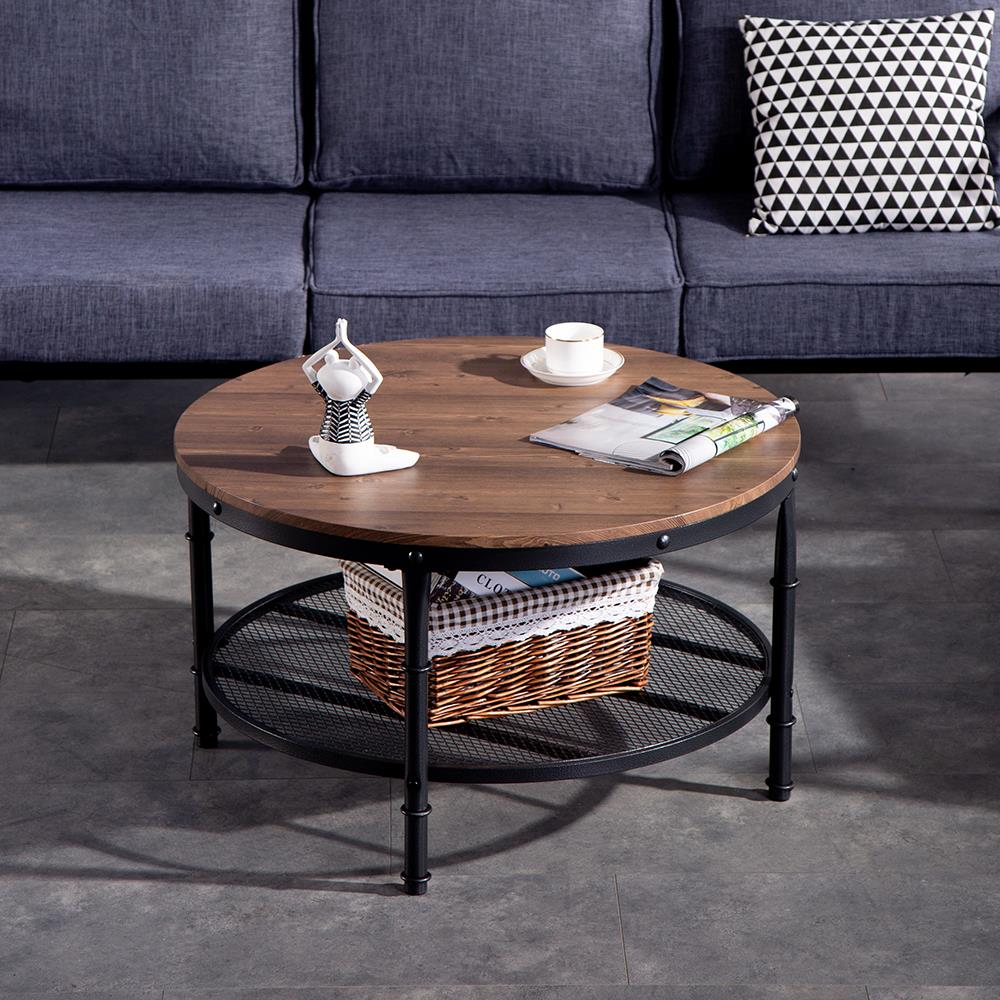 Winado Industrial Coffee Table For Living Room 2 Tier Vintage Round With Metal Storage Shelf Winado Industrial Coffee Table For, Vintage Round Coffee Table With Drawers