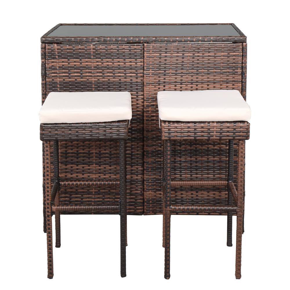3pcs Outdoor Wicker Bar Set With Stools, Wicker Bar Set With Stools
