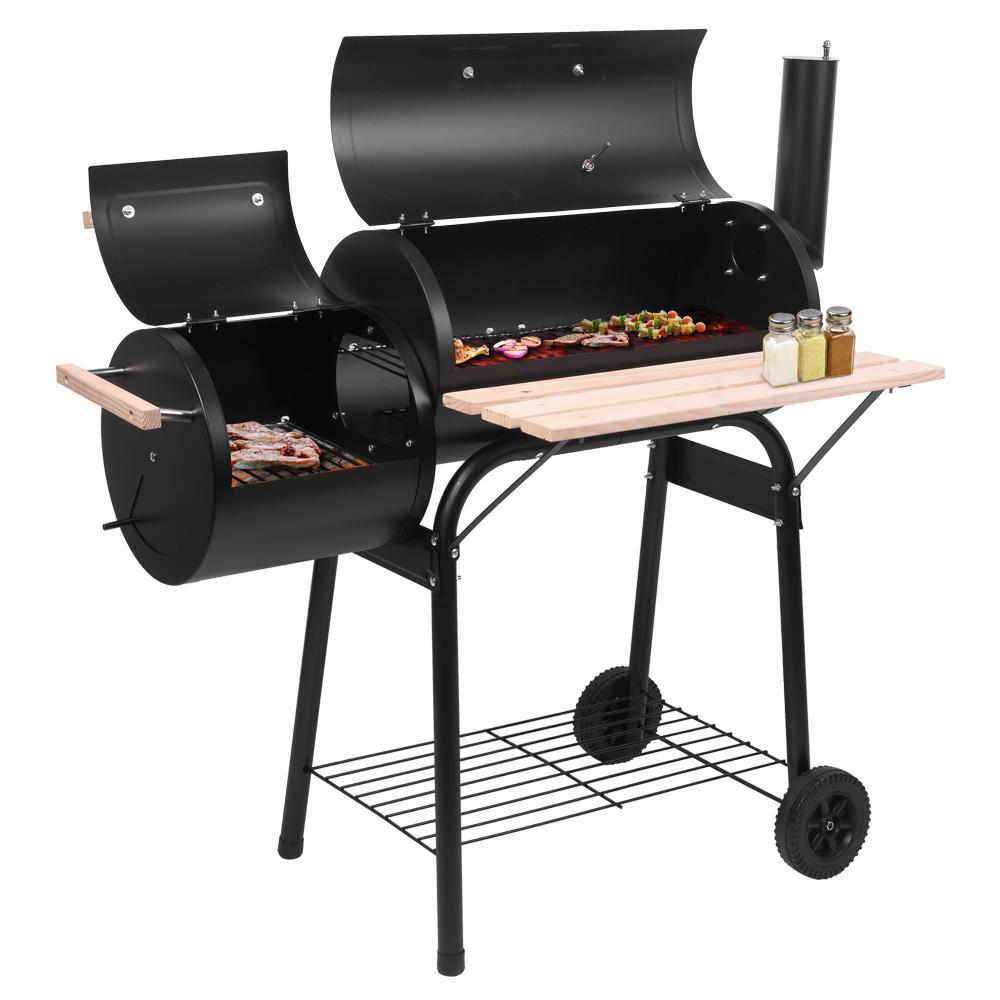 Winado Portable Steel Charcoal BBQ Grill and Offset Smoker Outdoor for Camping, Black